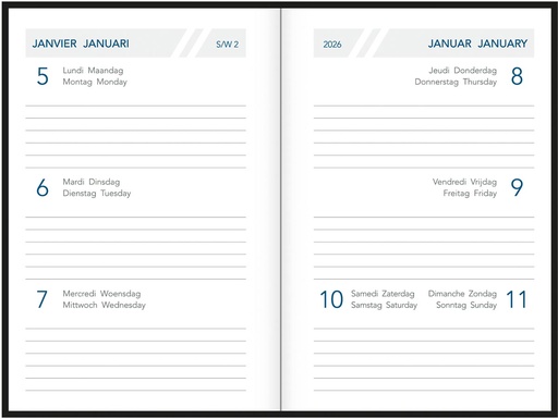 [AGE-A612] Zakagenda Aurora Classic 6 Fashion 80x120mm viertalig assorti 2027 1 week/2 pagina's