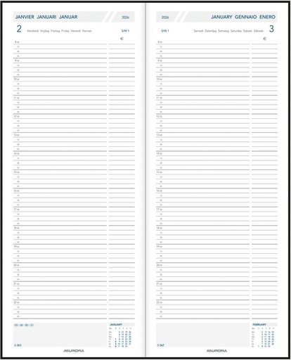 [AGE-LA211] Agenda Aurora Longo LA211 Balacron 140x340mm zestalig assorti 2026 1 dag/pagina