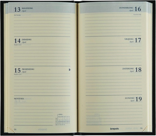 [AGE-731255Z] Zakagenda Brepols Interplan Lima 90x160mm Nederlandstalig zwart 2026 1 week/2 pagina's