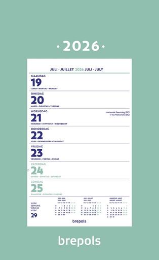 [AGE-850902] Kalender Brepols Wand-Week op schild 190x340mm 2026