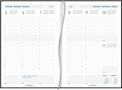 [AGE-A3415Z] Agenda Aurora Universe 34 Florence 145x210mm zestalig zwart 2026 1 week/2 pagina's