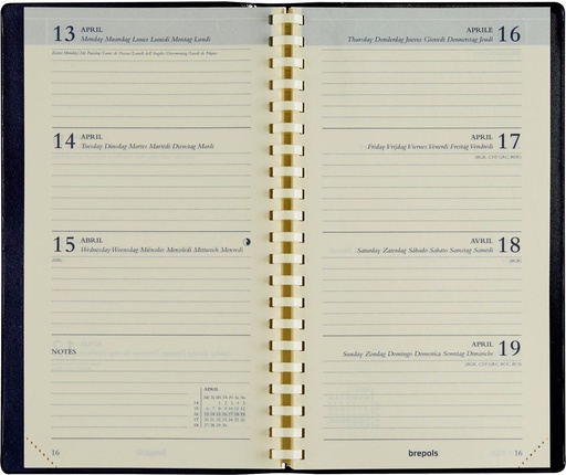 [AGE-7363302] Zakagenda Brepols Interplan Palermo 89x160mm zestalig bruin 2026 1 week/2 pagina's