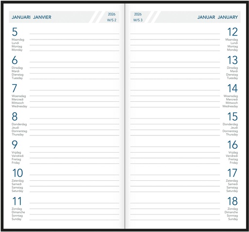 [AGE-2314M] Zakagenda Aurora Timeplan 23M Seta 90x165mm viertalig assorti 2027 1 week/pagina