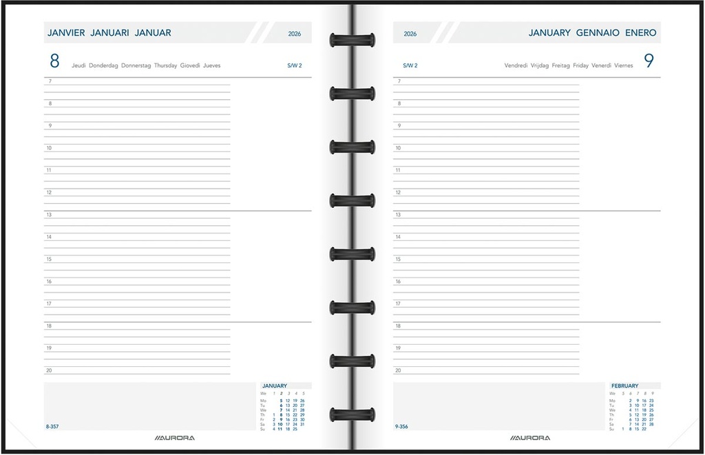 Agenda Adoc Agend-ex Largo Polypro 163x210mm zestalig zwart 2026 1 dag/pagina