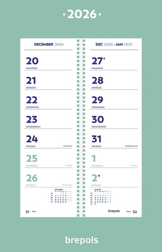 [AGE-849902] Omlegkalender Brepols Week op schild 100x310mm 2027