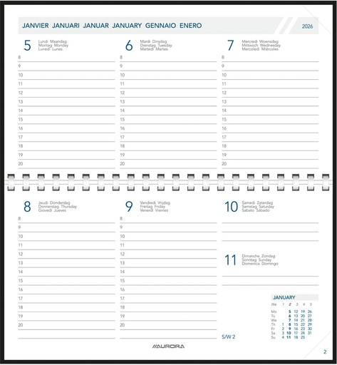 [AGE-A1714P] Zakagenda Aurora Novoplan 17P Seta 165x90mm zestalig assorti 2026 1 week/2 pagina's