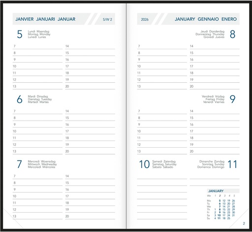 [AGE-A2014] Zakagenda Aurora Visuplan 20 Seta 90x165mm zestalig assorti 2026 1 week/2 pagina's