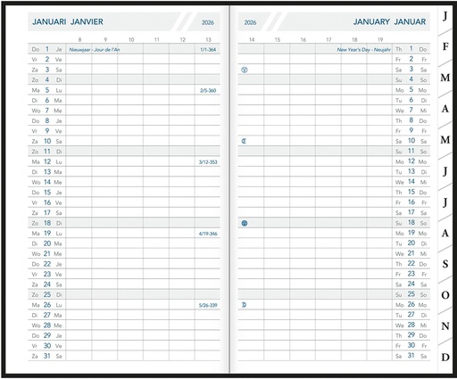 [AGE-1814] Zakagenda Aurora Oraplan 18 Seta 105x165mm viertalig assorti 2026 1 maand/2 pagina's