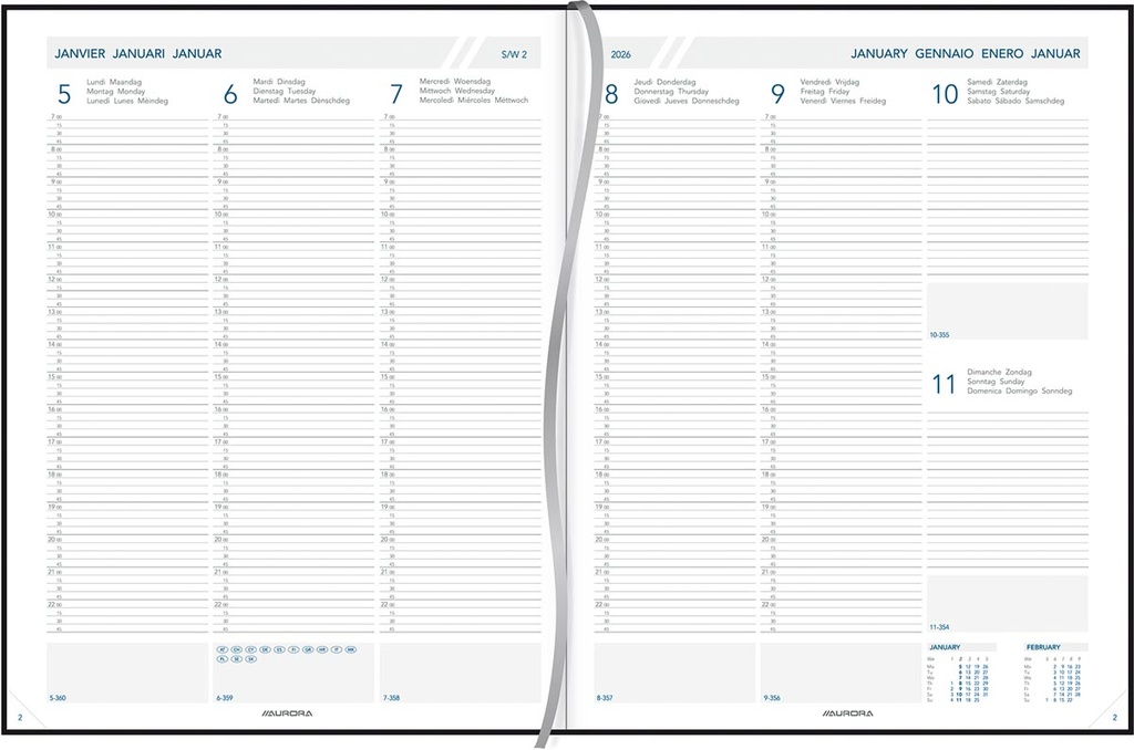 Agenda Aurora Plan-A-Week 27 Florence 210x270mm zeventalig zwart 2026 1 week/2 pagina's