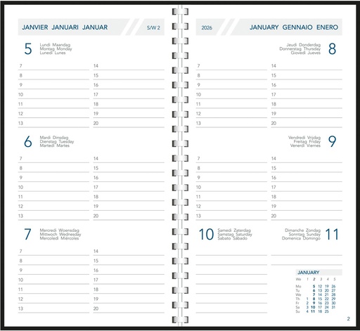 [AGE-A2014P] Zakagenda Aurora Visuplan 20P Seta 90x165mm zestalig assorti 2026 1 week/2 pagina's