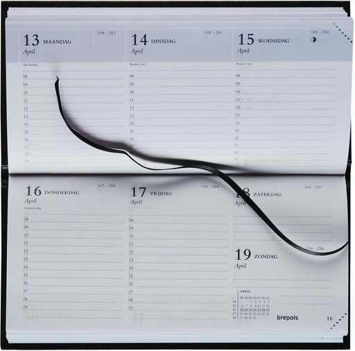 [AGE-071255Z] Zakagenda Brepols Breprint Lima 81x166mm NL Nederlandstalig zwart 2026 1 week/2 pagina's