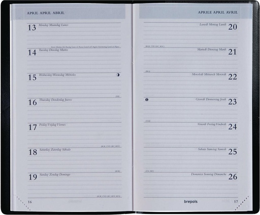 [AGE-774059Z] Agenda Brepols Breplan Genova 92x160mm zestalig zwart 2027 1 week/pagina