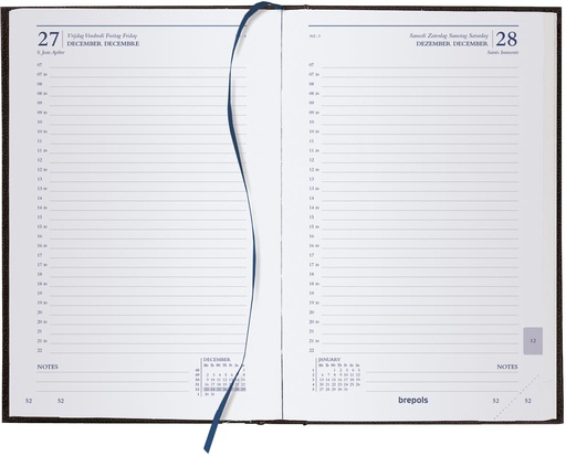 [AGE-216256Z] Agenda Brepols Saturnus Lima Luxe 133x208mm viertalig zwart 2027 1 dag/pagina