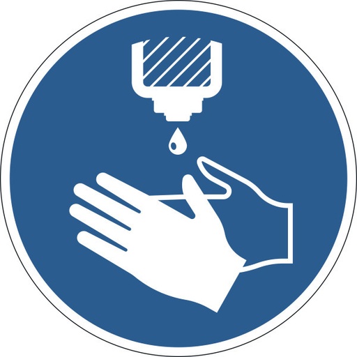 [DUR-103806] Vloermarkering Durable sticker Ø430mm "handen ontsmetten verplicht" verwijderbaar blauw