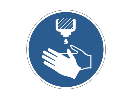 [DUR-103806] Vloermarkering Durable sticker Ø430mm "handen ontsmetten verplicht" verwijderbaar blauw