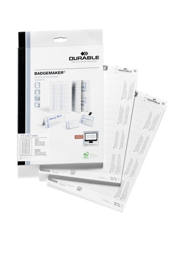 [DUR-146102] Papieren inserts Durable Badgemaker 17x67mm wit (600)