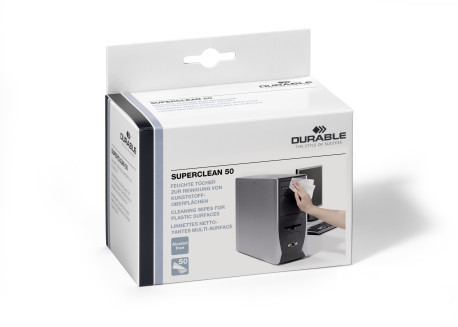[DUR-578802] Reinigingsdoekjes Durable Superclean 50 voor kunststof oppervlakken wit (50)