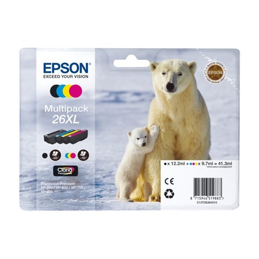 [EPS-T263640] Cartridge Epson Inkjet 26XL Expression Premium XP-510 500 pag./700 pag. VALUE PACK BK/C/M/Y