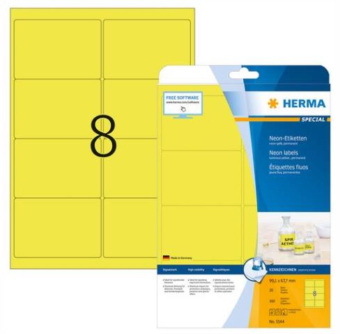 [HER-5144] Etiketten Herma 08 etik/bl 99,1x67,7mm neon geel (20) 