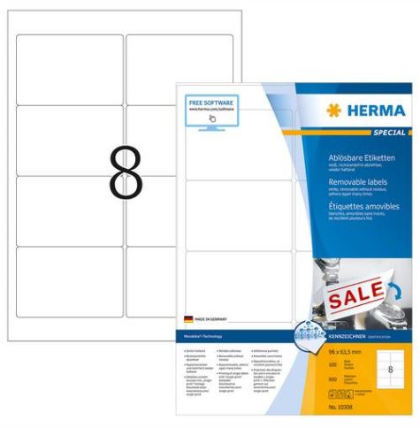 [HER-10308] Etiketten Herma 08 etik/bl 96x63,5mm afneembaar 100bl/d