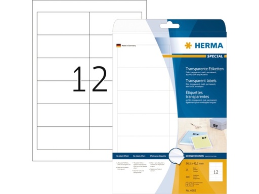 [HER-4682] Etiketten Herma superprint 12 etik/bl 96,5x42,3mm transparant