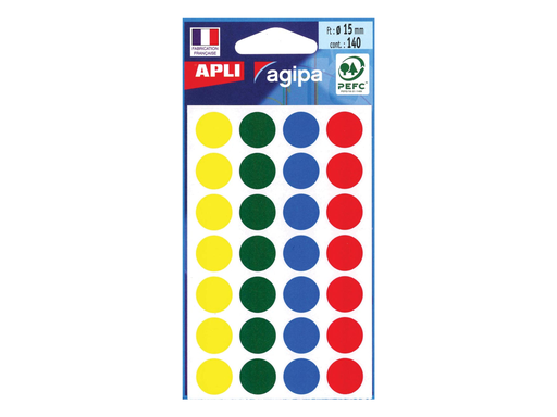 [TIM-100625] Etiketten Apli Ø 15mm assorti (140)