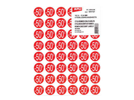 [TIM-101737] Kortinglabel Apli non-permanent -50% 24mm rood (192)