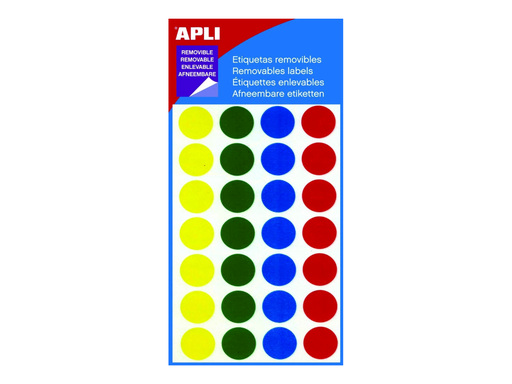 [TIM-101861] Etiketten Apli Ø 15mm non-permanent assorti (112)