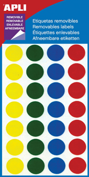 [TIM-101861] Etiketten Apli Ø 15mm non-permanent assorti (112)