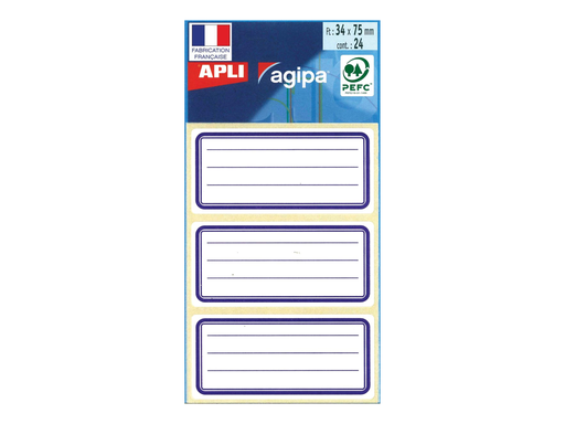 [TIM-11980] Schooletiket Apli 75x34mm blauwe rand gelijnd (24)