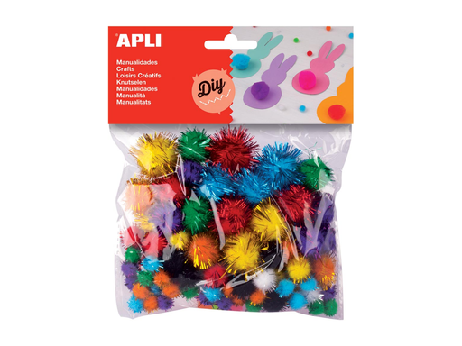 [TIM-13062] Pompons Apli kids 3 formaten assorti glitter (78)