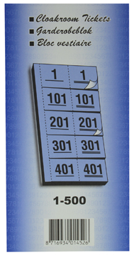 [TIM-1500VJ] Garderobeblok 12x20cm 5 dubbele nummers 1-500 geel