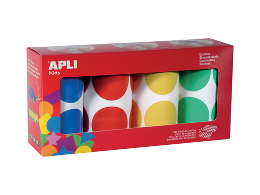 [TIM-17634] Stickers Apli Kids op rol XL cirkels Ø45mm 4 rollen in 4 veschillende kleuren