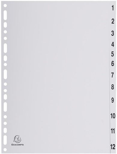 [TIM-1912E] Tabbladen Exacompta PP A4 1-12 18-gaats grijs