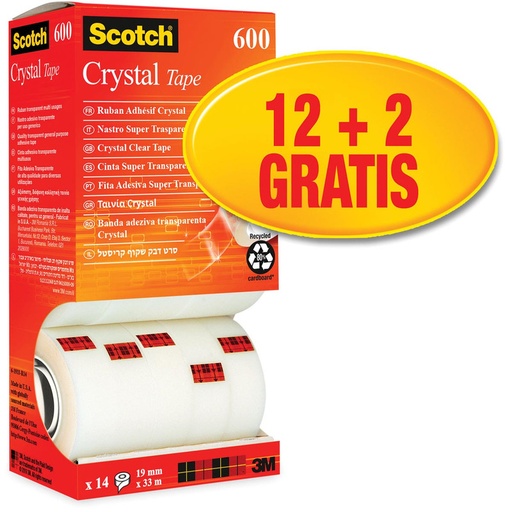 [TIM-2161470] Plakband Scotch Crystal Tape 19mmx33m 12+2 gratis voor kleine afroller