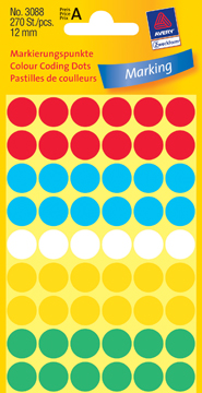 [TIM-3088] Etiketten Avery Ø12mm assorti (270)