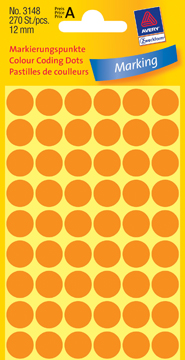[TIM-3148A] Etiketten Avery Ø12mm oranje (270)