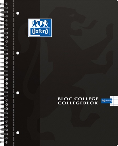 [TIM-323340] Collegeblok Oxford School karton A4+ geruit 180blz zwart