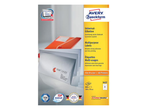 [TIM-3427A] Etiketten Avery Universeel 08 etik/bl 105x74mm wit (100)
