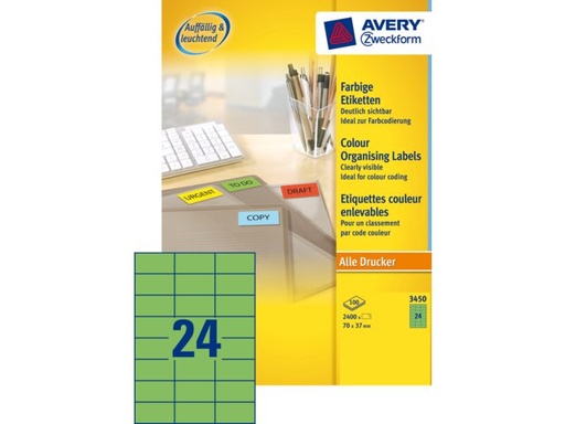 [TIM-3450] Etiketten Avery 24 etik/bl 70x37mm groen (100)