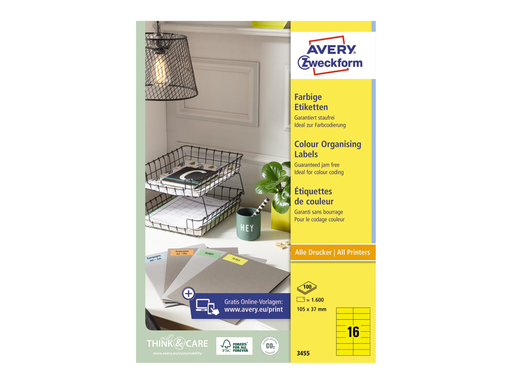 [TIM-3455] Etiketten Avery 16 etik/bl 105x37mm geel (100)