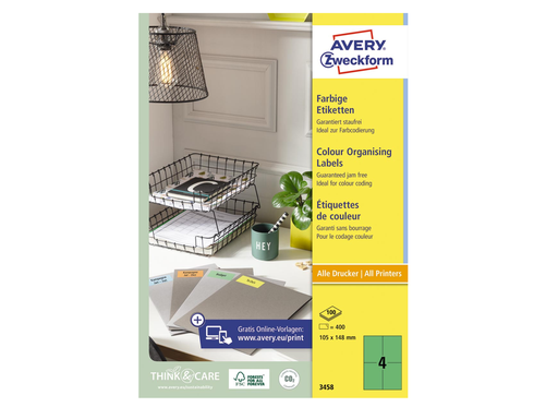 [TIM-3458A] Etiketten Avery 04 etik/bl 105x148mm groen (100)