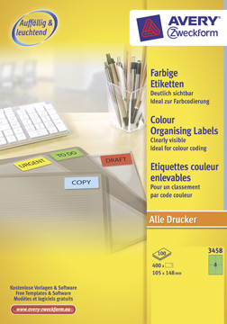 [TIM-3458A] Etiketten Avery 04 etik/bl 105x148mm groen (100)
