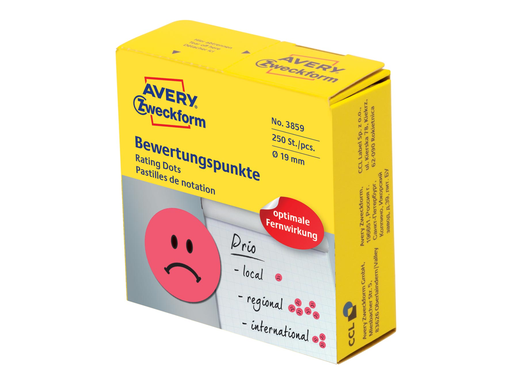 [TIM-3859] Sticker Rating Dots Avery Ø19mm rode smiley (250)
