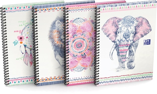 [TIM-4124699] Spiraalschrift Oxford Boho Chic hardboard A5 geruit 120blz assorti
