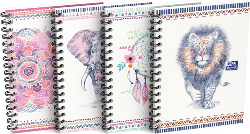 [TIM-4124701] Spiraalschrift Oxford Boho Chic hardboard A6 geruit 120blz assorti