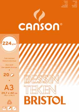 [TIM-457113] Tekenblok Canson bristol 29,7x42cm 224gr wit 20vel