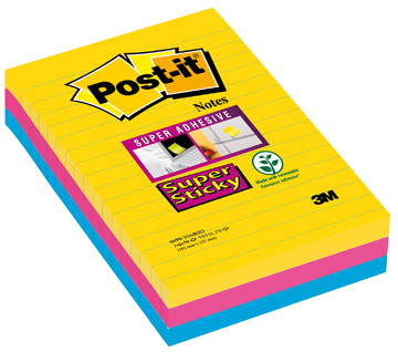 [TIM-4690SRO] Memoblok Post-It Super Sticky Rio 101x152mm gelijnd assorti (3)