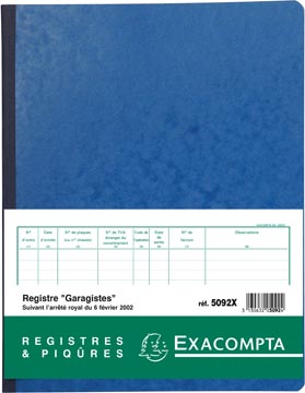 [TIM-5092X] Register Exacompta voor garagisten en pomphouders karton 32x25cm 80blad franstalig