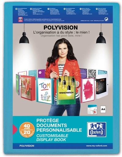 [TIM-5403403] Personaliseerbaar showalbum Oxford Polyvision PP A4 20 tassen blauw